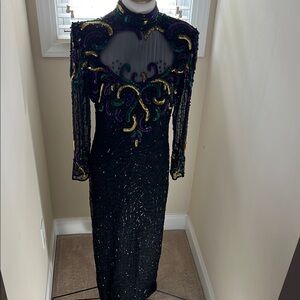 Elegant Black and Multicolor Embellished Dress